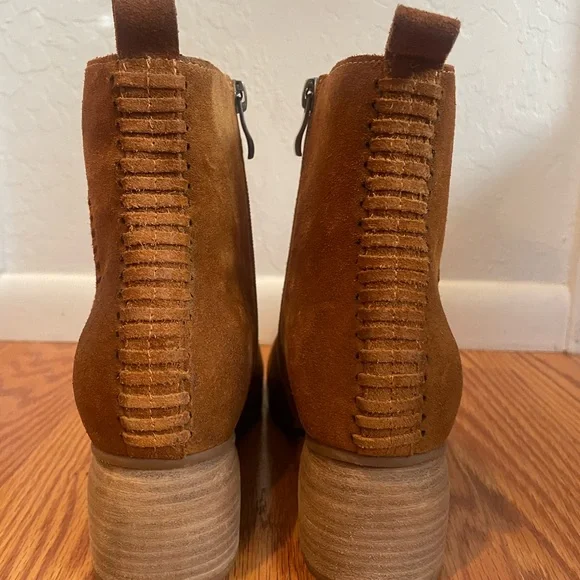 Brown suede booties. Cute stitching details, exceptional comfort. Never worn. - Picture 2 of 6